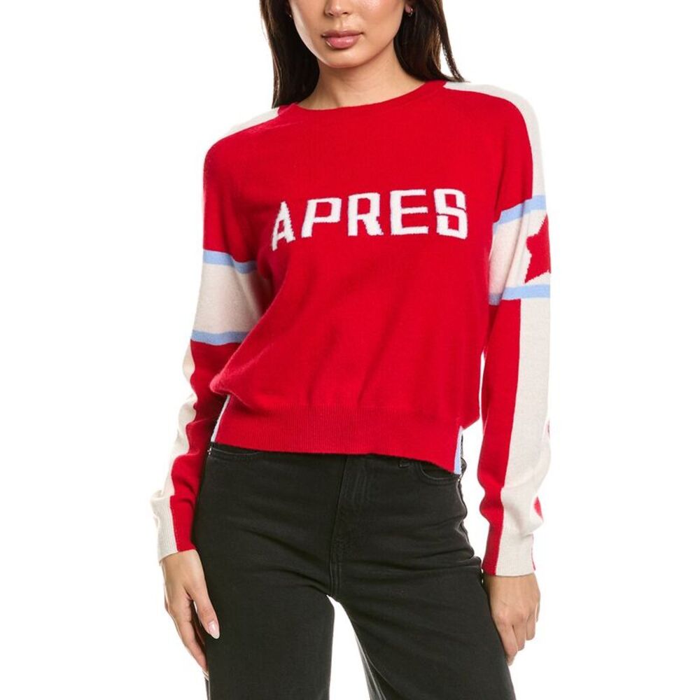Brodie Cashmere Womens Apres Ski Club Crewneck 100% Cashmere Sweater, Red